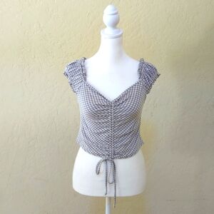 URBAN Romantics Gray White Gingham Cinched Milkmaid Crop Top Size Small